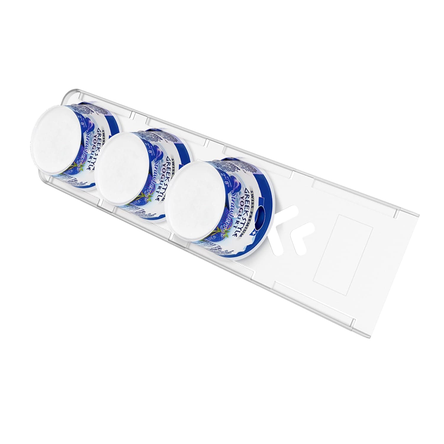 SOPHICO Organizer for Fridge, 4 Capacity Sliders for Refrigerator, Yogurt Holder With Adhesive Tapes for 3.75 Inch Greek and Vegan Yogurt (Transparent, 1 Pack)