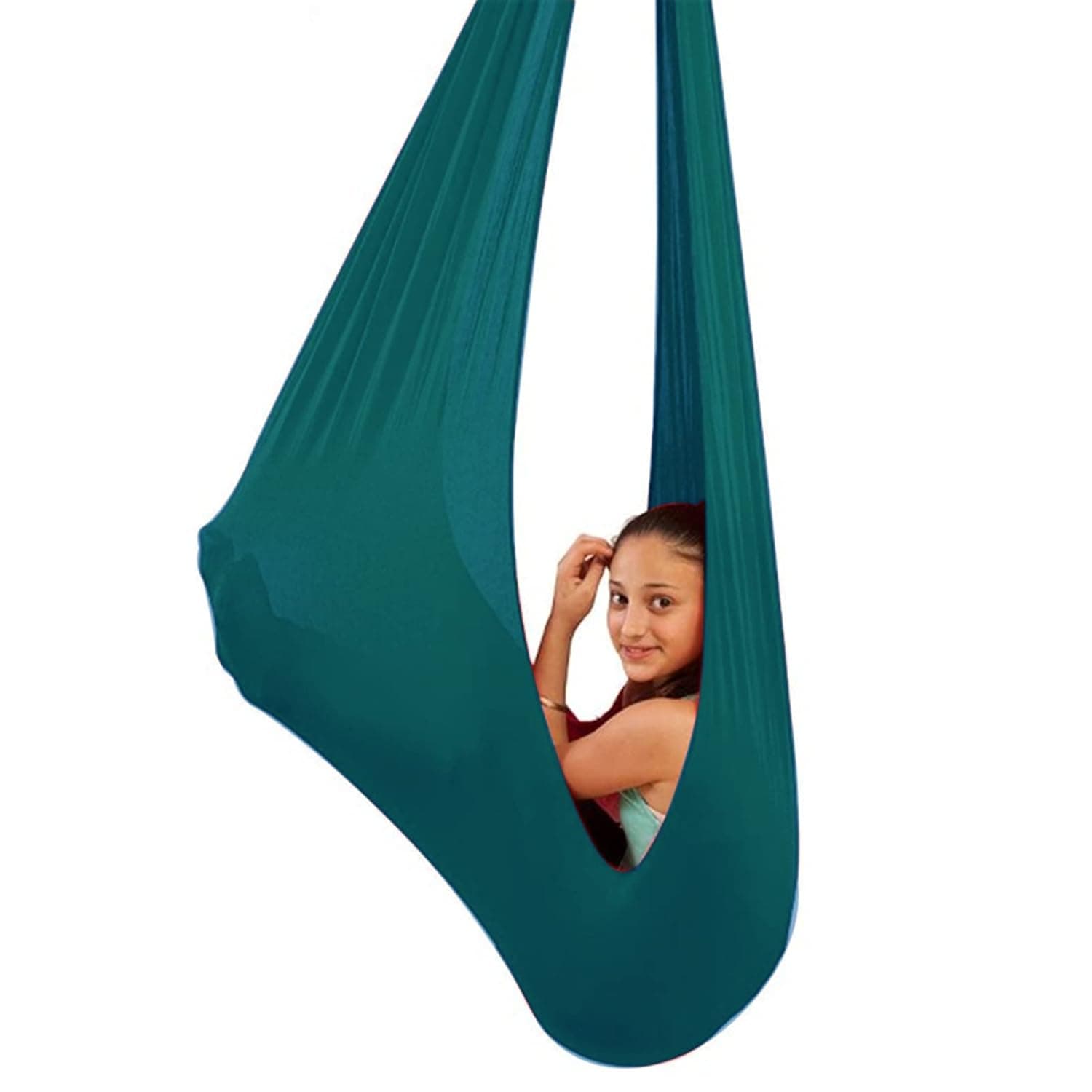 Sensory Swing for adults Indoor kids Therapy Swing Soothing Calming Snuggle Hammock durable soft strong fabric swing Excellent stretchability calming effect (Color : Dark green, Size : 1.5M x 2.8M)