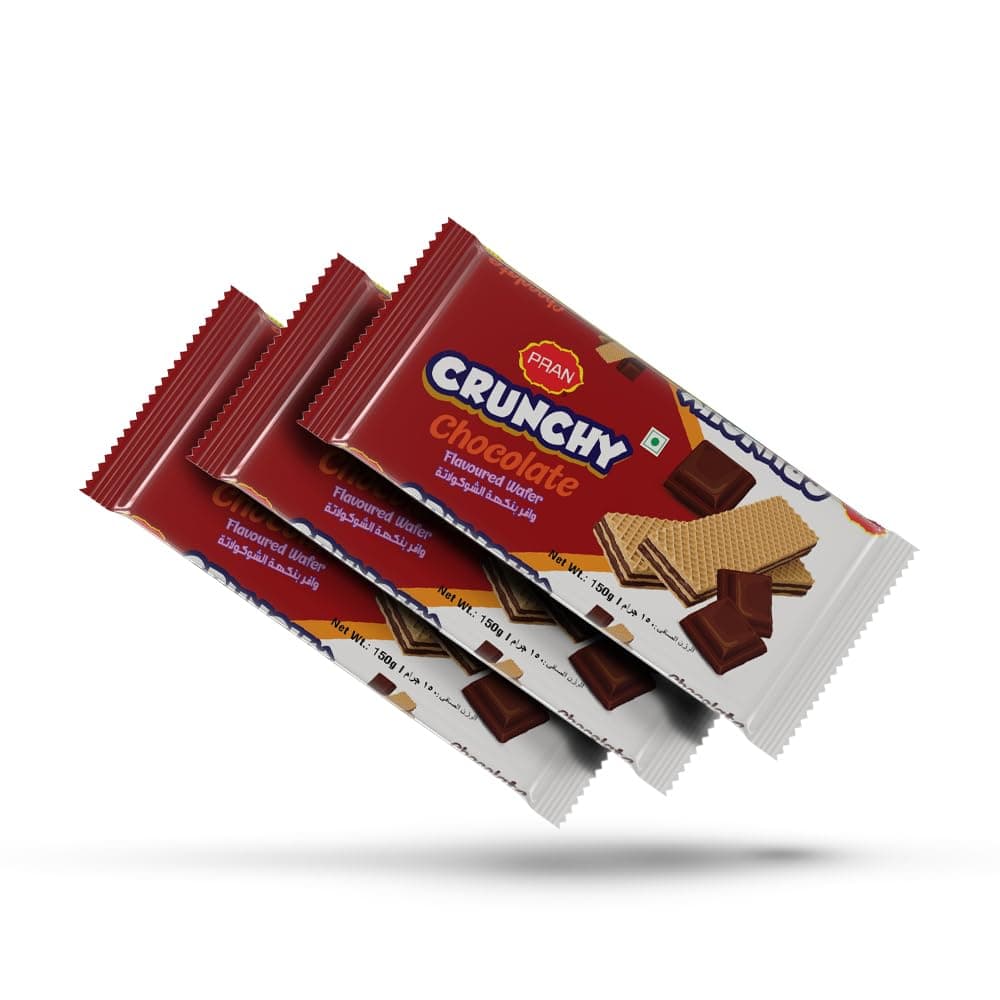 PRAN Crunchy Wafer Chocolate Flavored Creamy Wafer Biscuit 150 g, 3-Pack