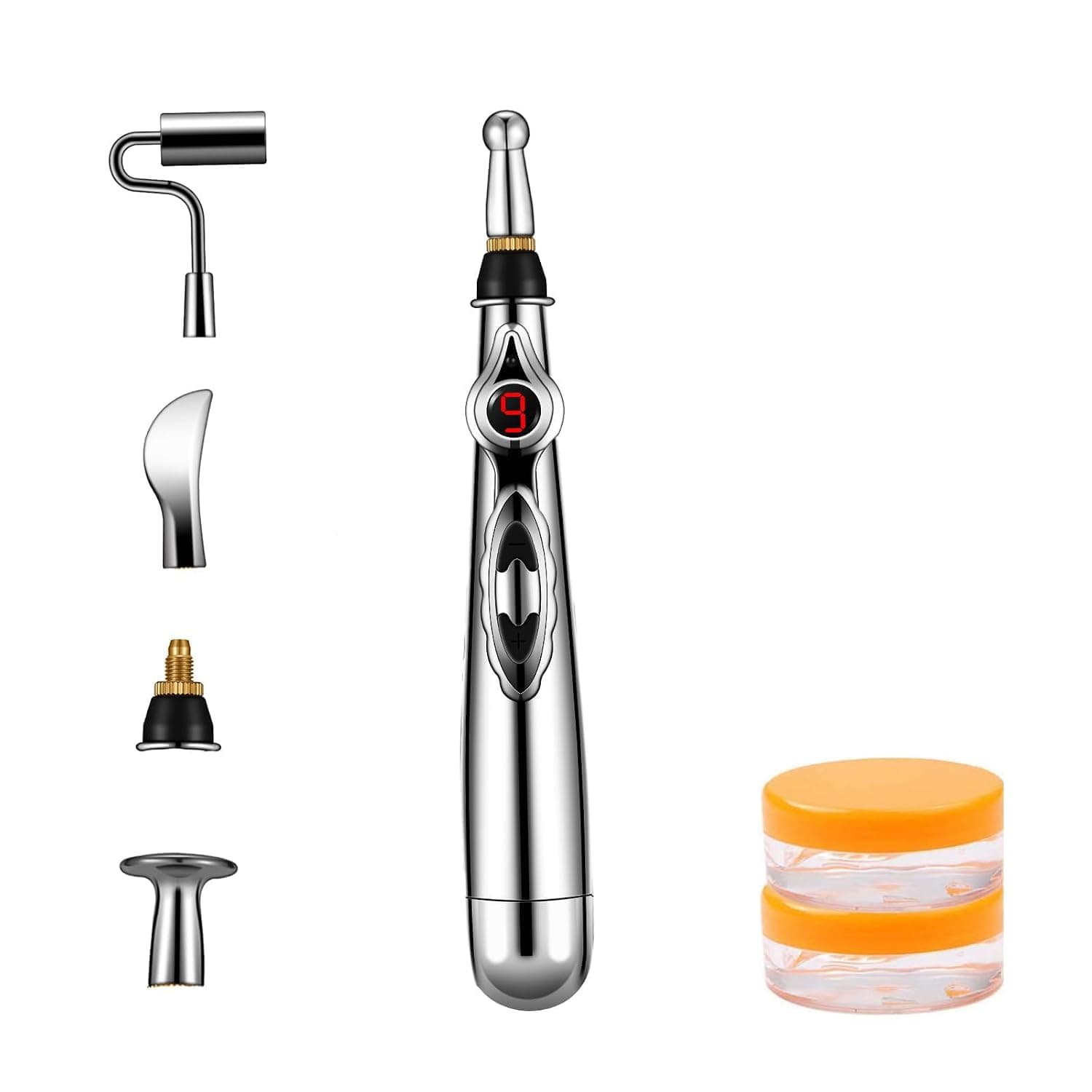 Electronic Acupuncture Pen, 5-in-1 Massage Acupuncture Pen, Energy Pulse Massage Pen, Electronic Pain Relief Therapy Meridian Energy Massager Pen Self Massage Tools Muscle Healing with Massaging Gel