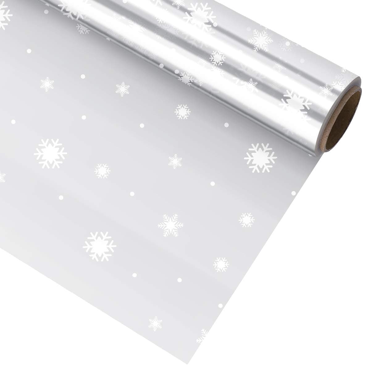 Christmas Wrap Paper Snowflake Cellophane Wrap Roll, 2.5 Mil Thickness 3000x40cm, for Xmas Gift Wrapping Flowers Packing Party Favor