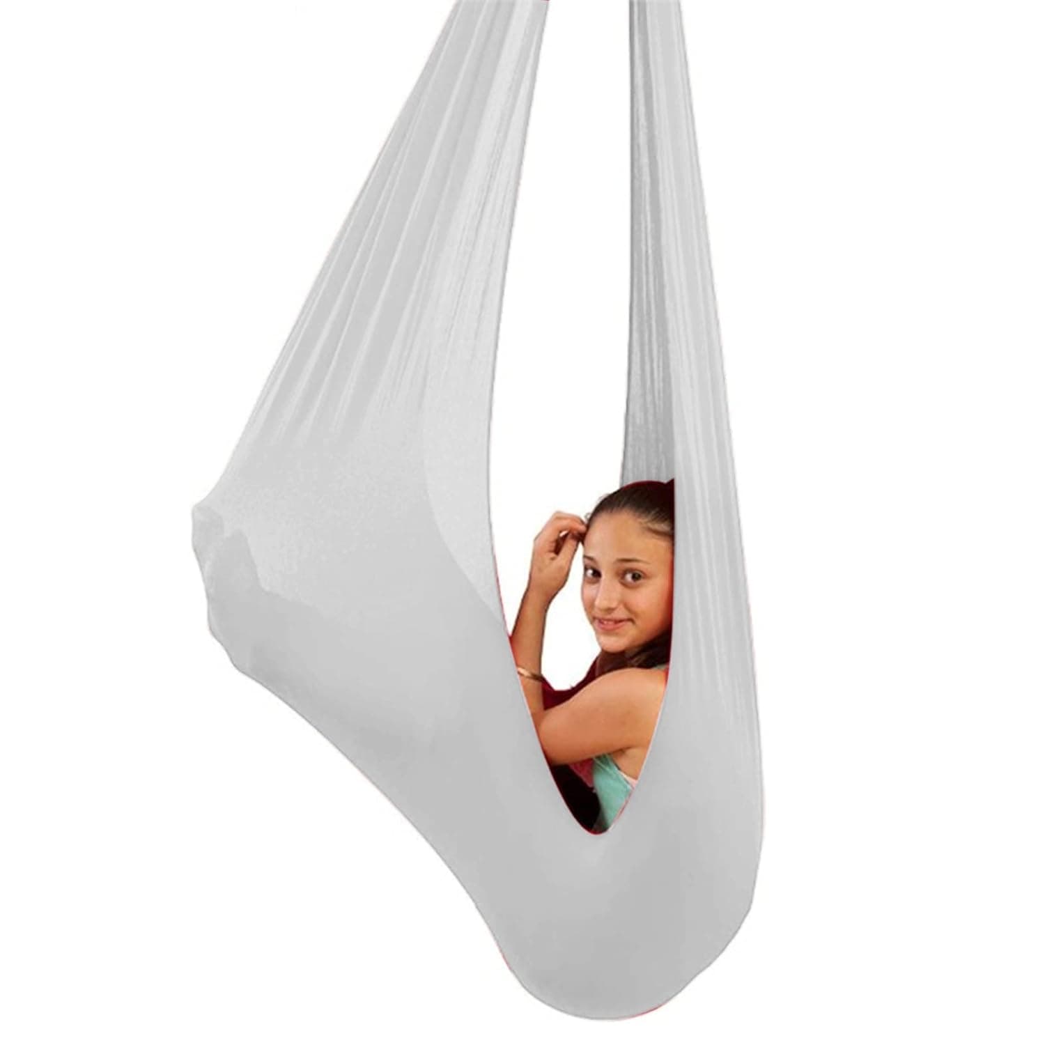 Sensory Swing for adults Indoor kids Therapy Swing Soothing Calming Snuggle Hammock durable soft strong fabric swing Excellent stretchability calming effect (Color : White, Size : 1M x 2.8M)