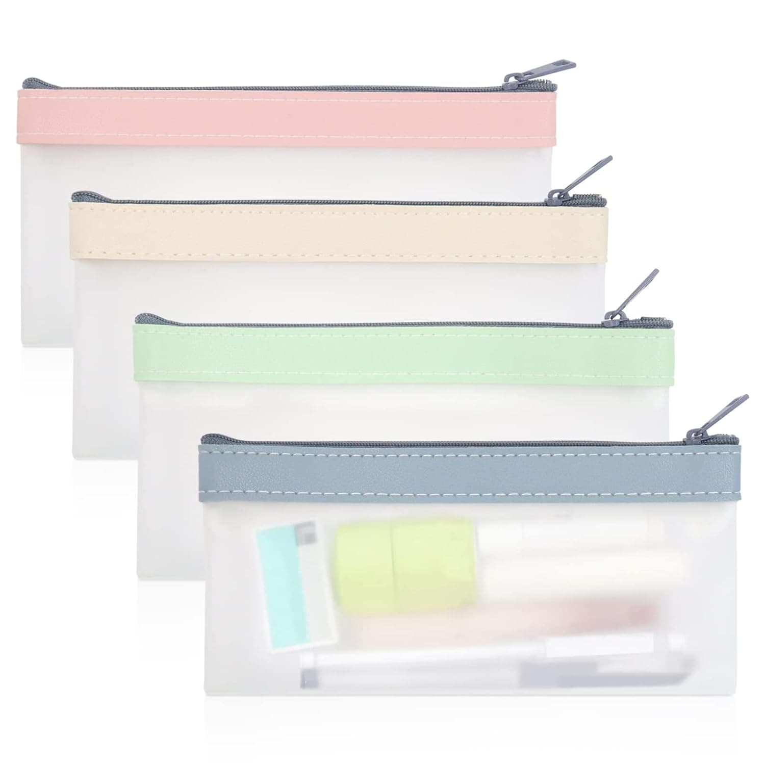Clear Pencil Case, 4 Pack Aesthetic Pen Pouch, Colored Large Pencil Bag with Zipper, Stationery Storage and Organizer, School Supplies for Teen and Adult Girls, 4 Color