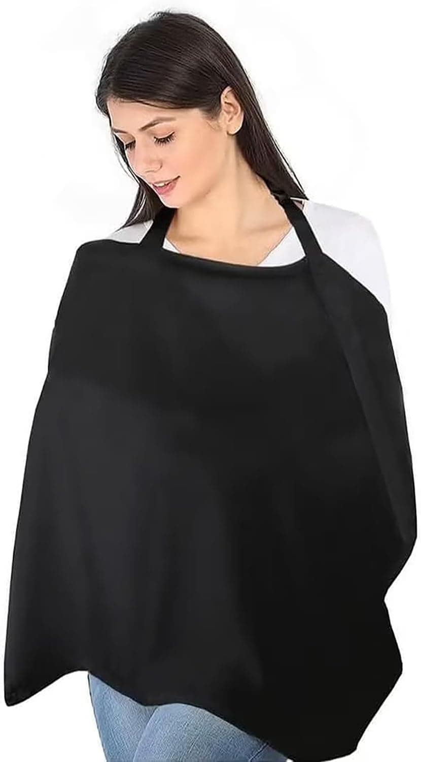 Nursing Cover for Baby Breastfeeding, Breathable 100% Cotton Breastfeeding Cover with Adjustable Buckles for Mother Nursing Apron (Black)
