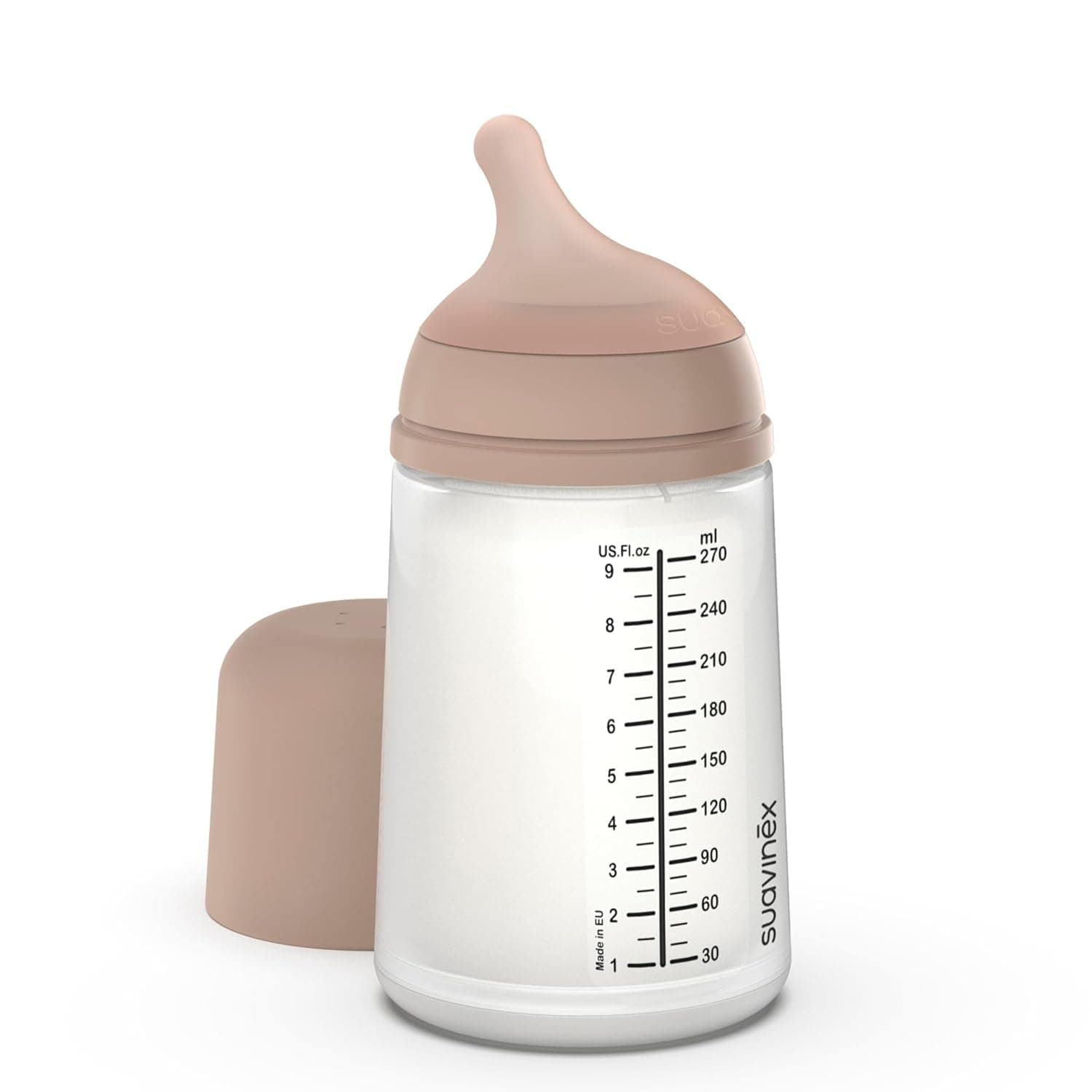 Suavinex, Zero Zero Zero Anti-Colic Baby Bottle with Medium Silicone Teat (M), for Babies from 3 Months, Recommended for Breastfed Babies and Bottle Food, 270 ml, Medium