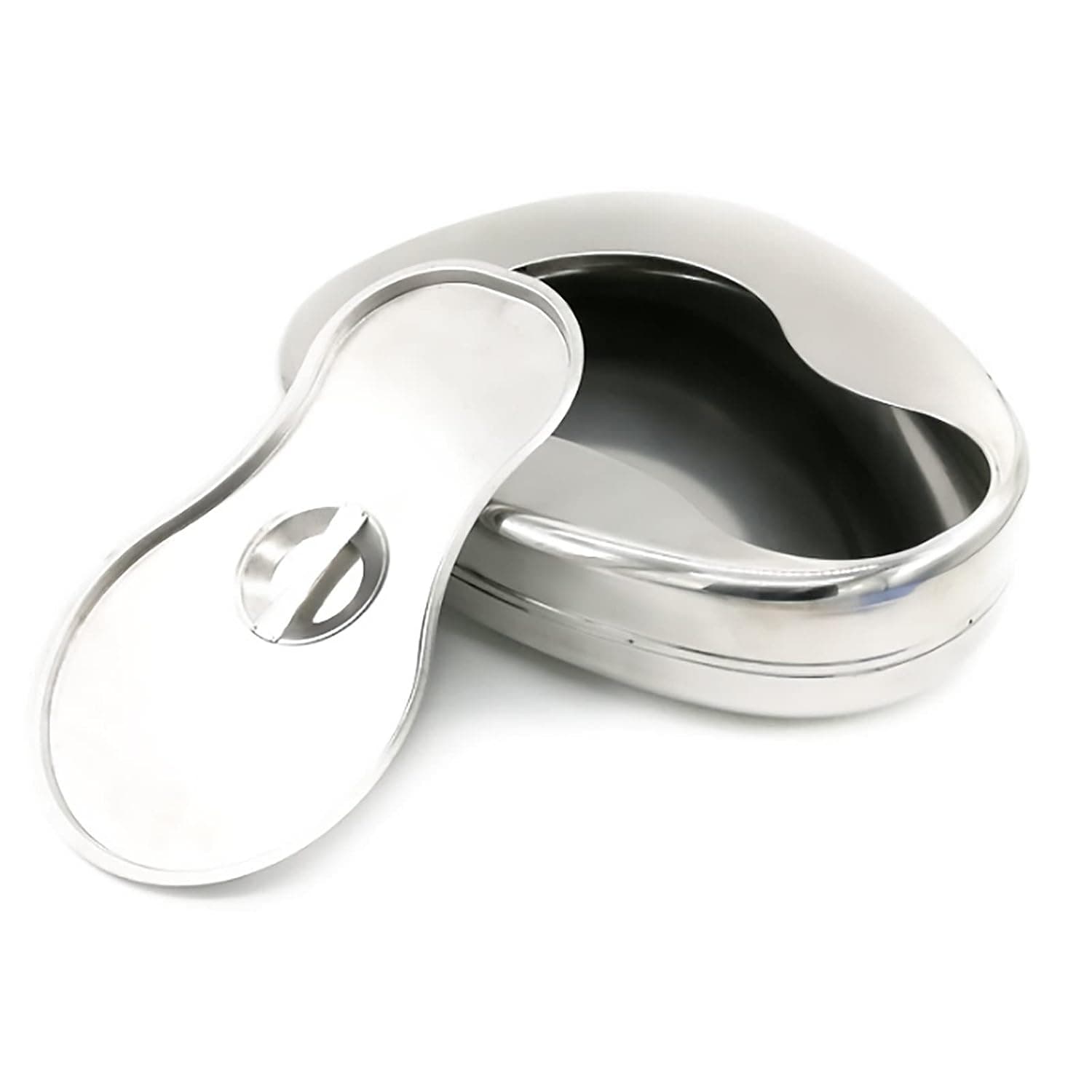 Bedpan, thickened stainless steel urinal with Lid Silver bed type toilet for any... (Size : With cover)