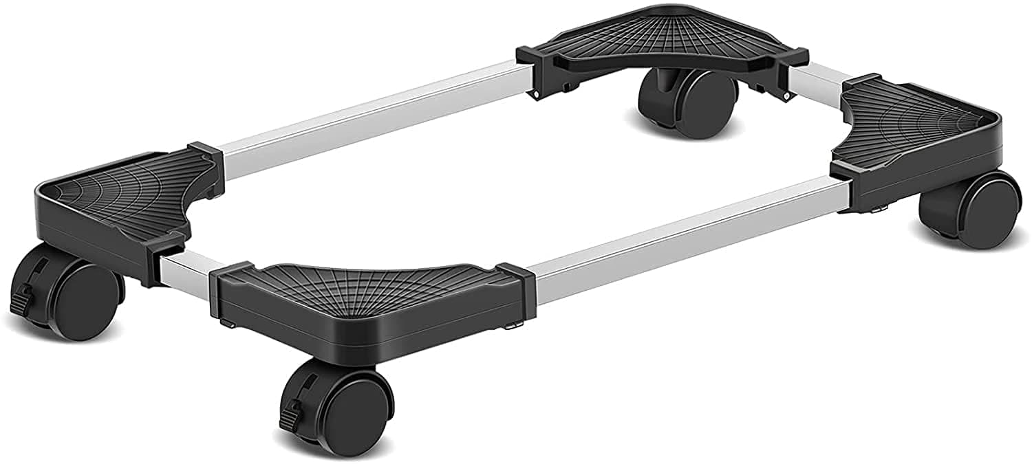 Joyzzz Computer Tower Stand, Black Mobile PC Holder with 4 Locking Caster Wheels, Adjustable CPU Rolling Stand for Most Desktop Computers