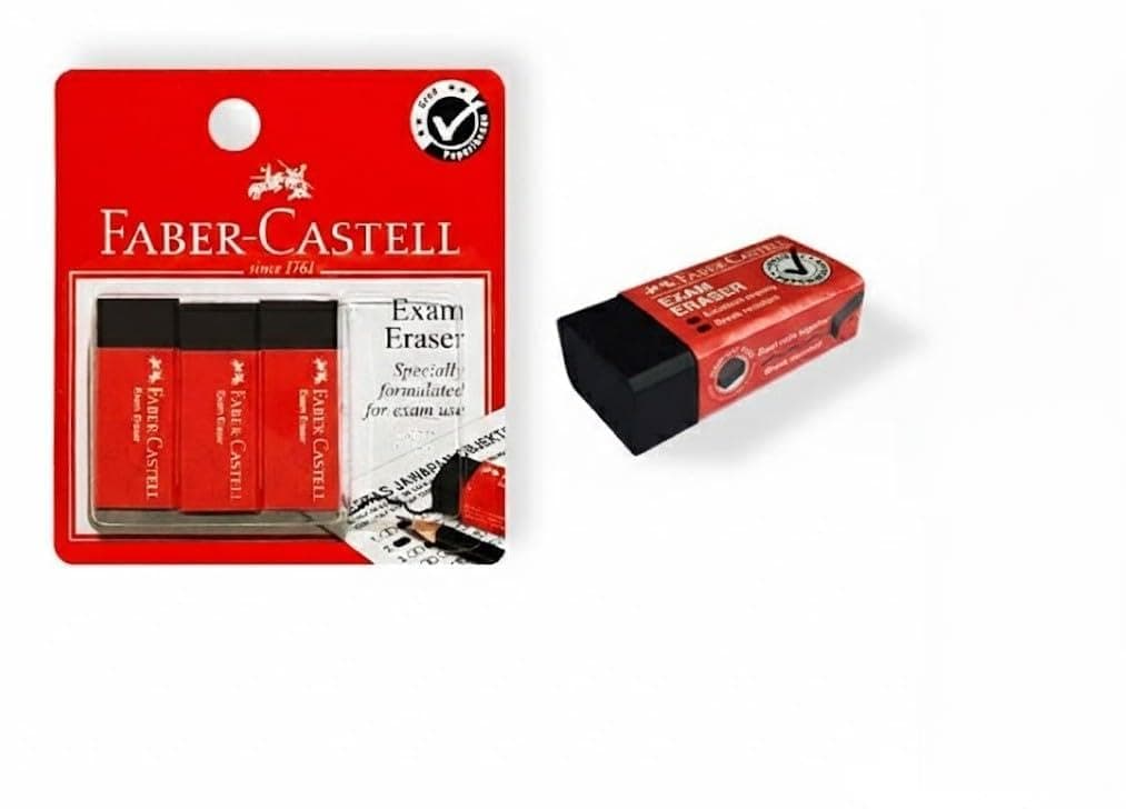 Faber-Castell Exam Eraser Slim – Dust-Free Erasing, Comfort Chamfered Edges – Pack of 3 – Clean & Smear-Free Precision Stationery for School, Office & Exam Use