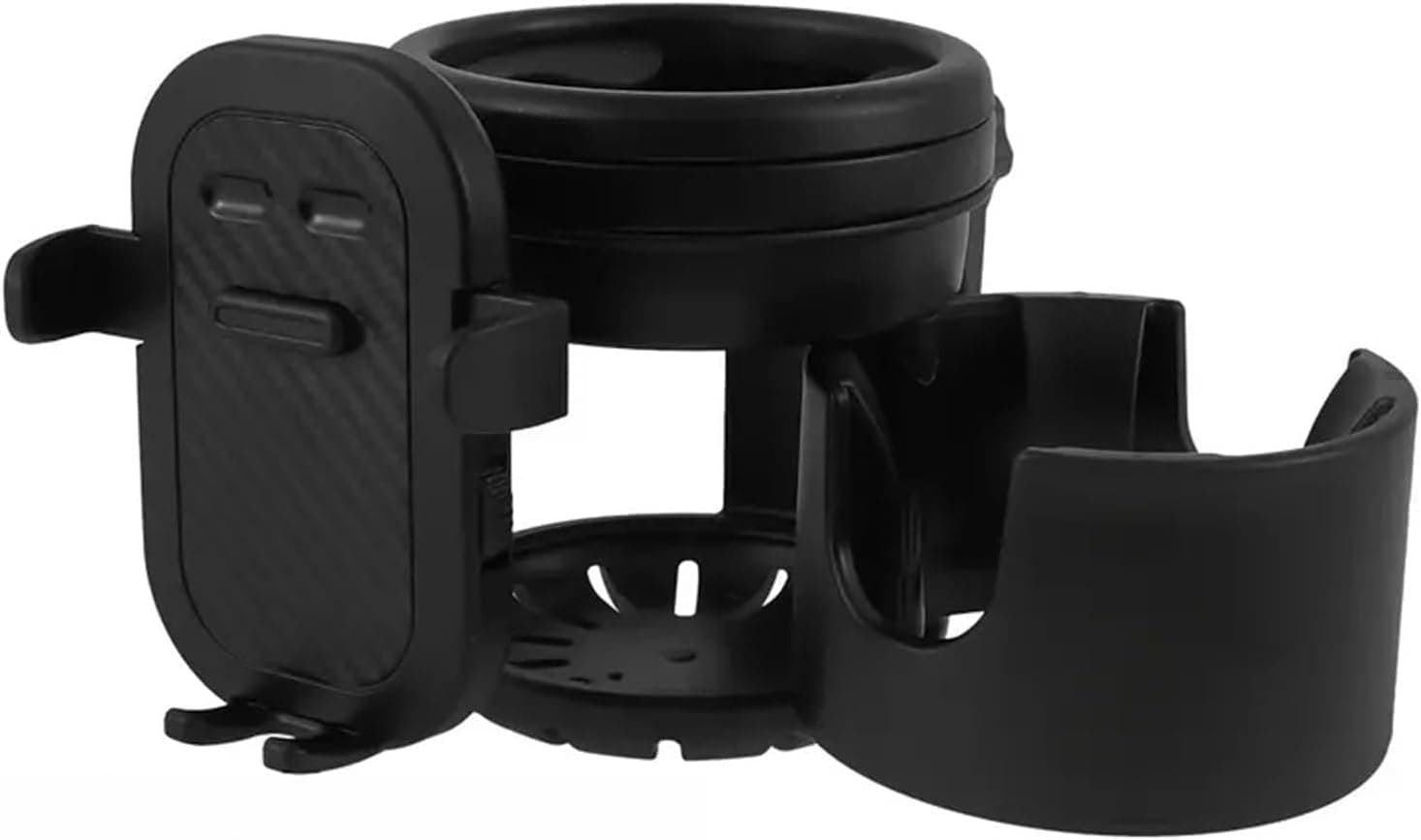 Stroller Cup Holder, Double Baby Drink Bottle Organizer with 360 Degree Rotatable Phone Mount, Multi Function Accessory Fit Strollers and Walkers Black