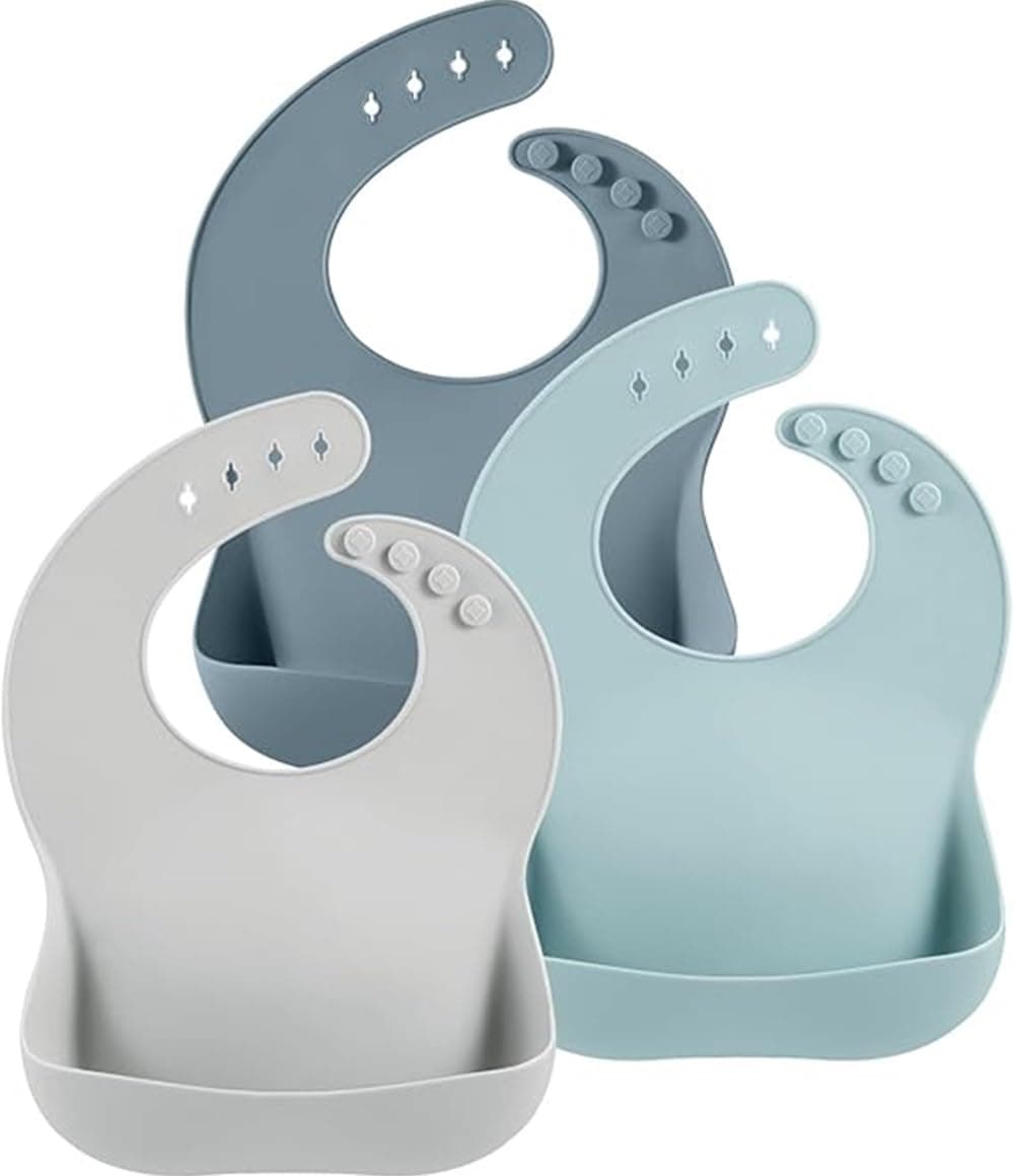 Silicone Baby Bibs for Babies & Toddlers Set of 3, Unisex Soft Adjustable Fit Waterproof Feeding Bibs, Soft, Unisex,Non Messy10-72 Months