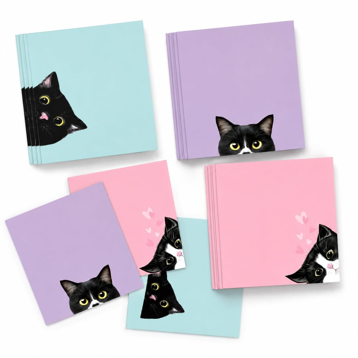 Cute Black Cat Sticky Notes Set - 9 Pads 450 Sheets, 3x3 inch Self-Stick Memo Pads for Office School Home, Kawaii Cat Lovers Desk Supplies for Note Taking & Organization (Blue, Purple, Pink)