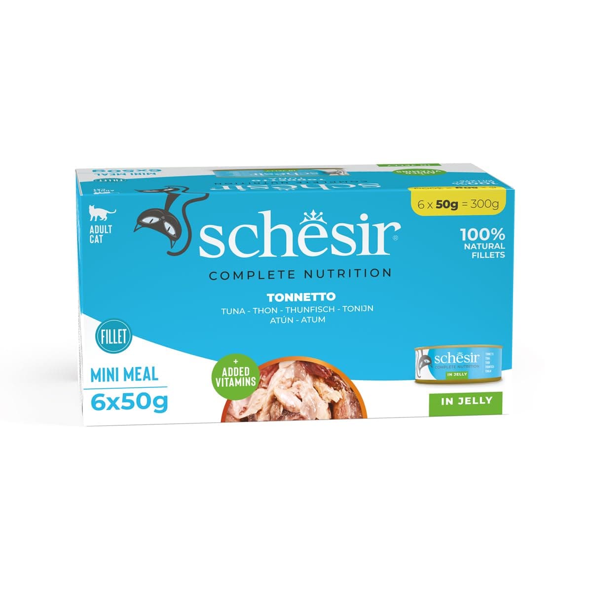 Schesir Cat Jelly Tuna, Wet Cat Food in Jelly, 8 x 6 Cans x 50 g