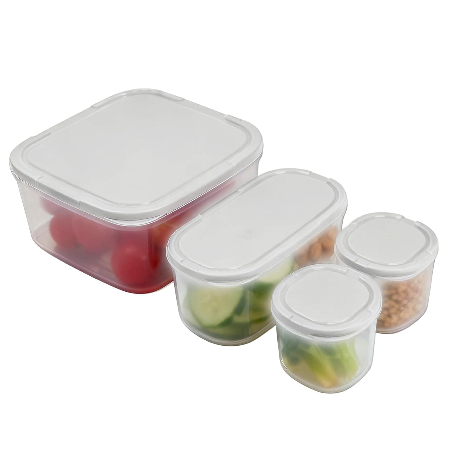 Nesting Food Storage Containers, 4 Pcs BPA Free Stackable Kitchen Set, Airtight Lids for Meal Prep, Space Saving Pantry Organization, Microwave Freezer Safe Lunch Box, 150ml/500ml/1350ml, White