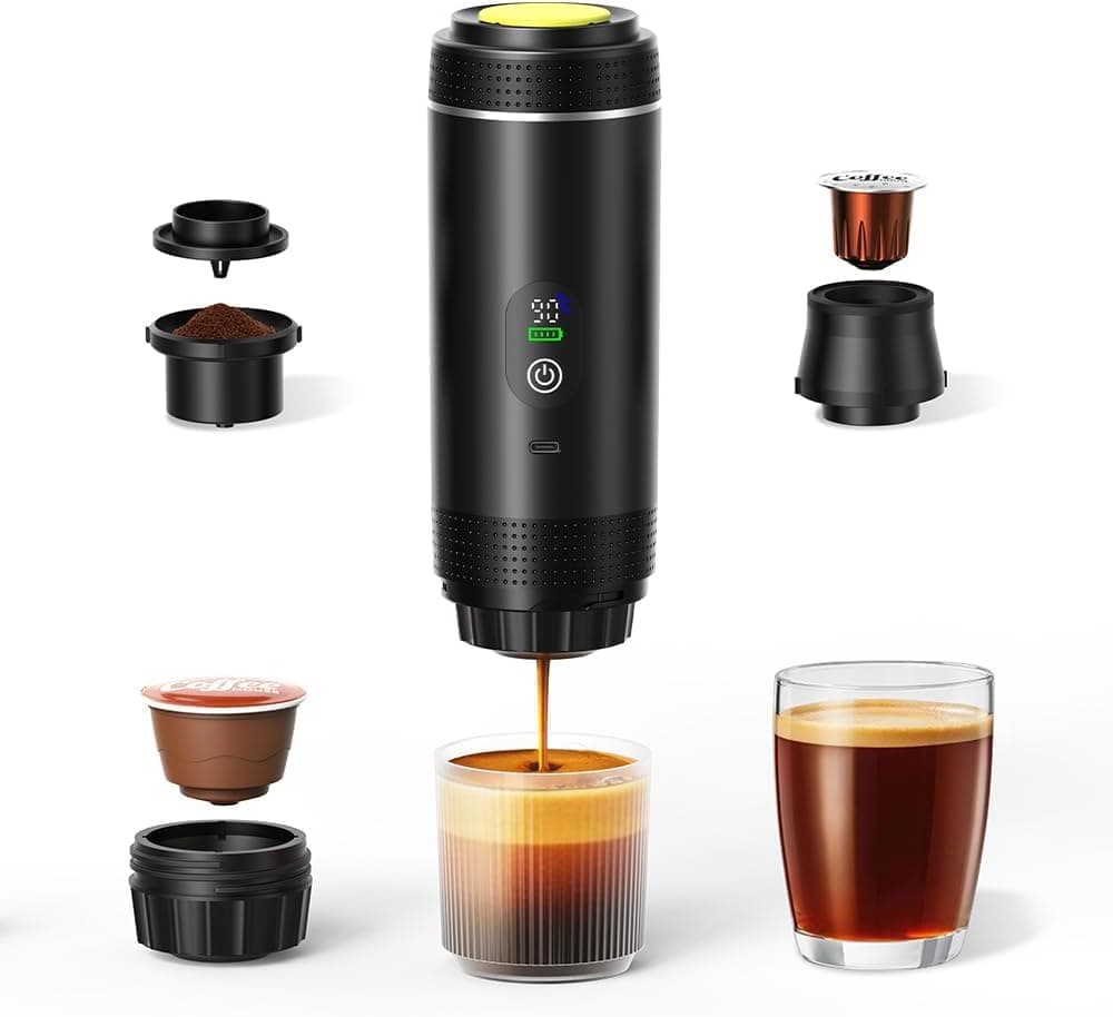 DL&3UP ماكينة قهوة محمولة مع بطارية 7500mAh | Portable Electric Espresso Machine 20Bar | Self-Heating Travel Coffee Maker for Ground Coffee & NS/DG Capsules | 5 Cups Hot/100 Cups Cold Per Charge | Mid