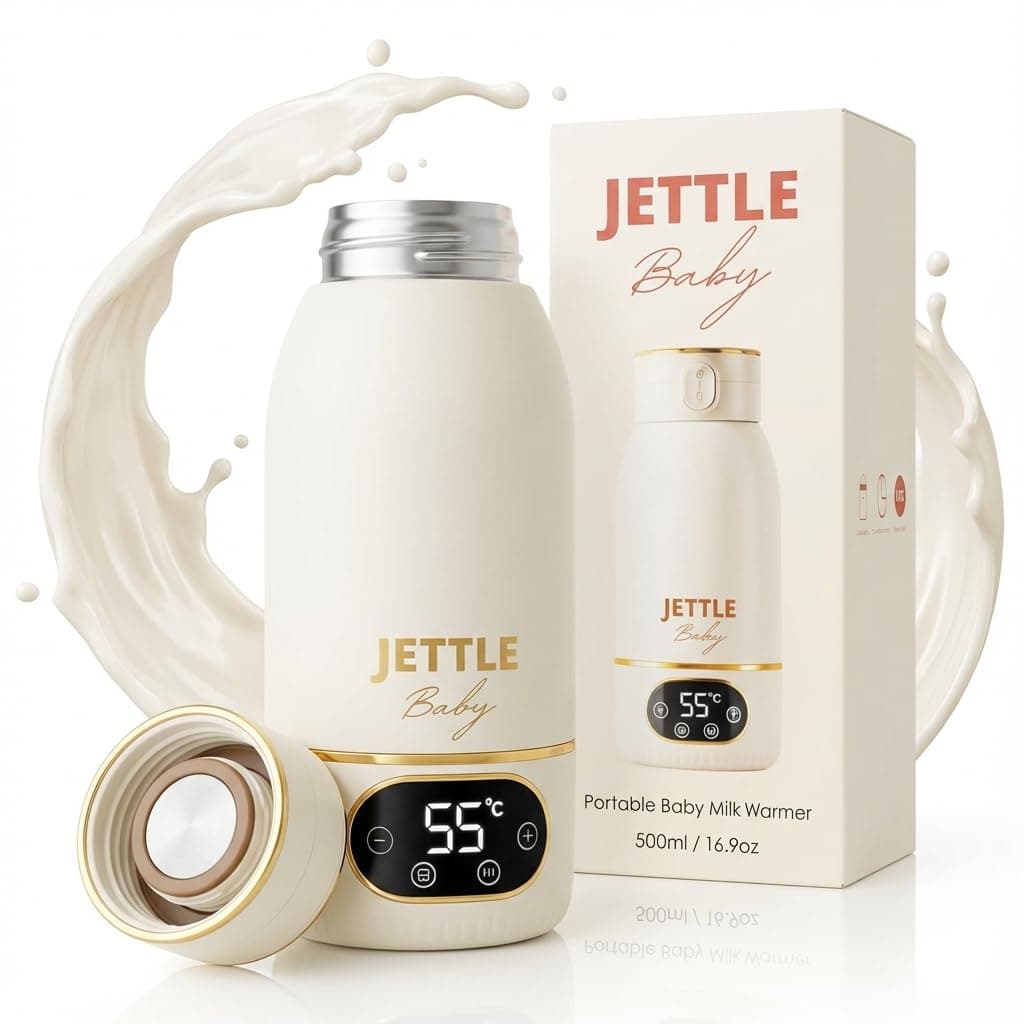 Jettle Portable Baby Milk Warmer, Cordless Rechargeable, 500ml | Warms breast milk, formula and water with adjustable temperature, food-grade stainless steel & leak-resistant travel design