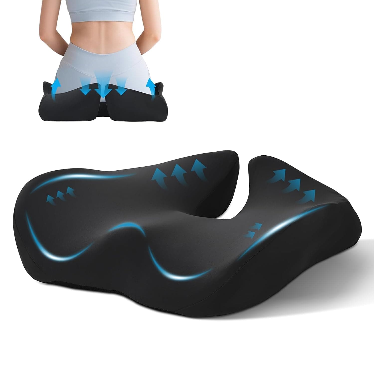 Ergonomic Seat Cushion - Extra Large Memory Foam Coccyx Cushion for Tailbone Pain Relief, Sciatica Support Chair Pad for Office Chair, Car Seat, Non-Slip Pressure Relief Cushion