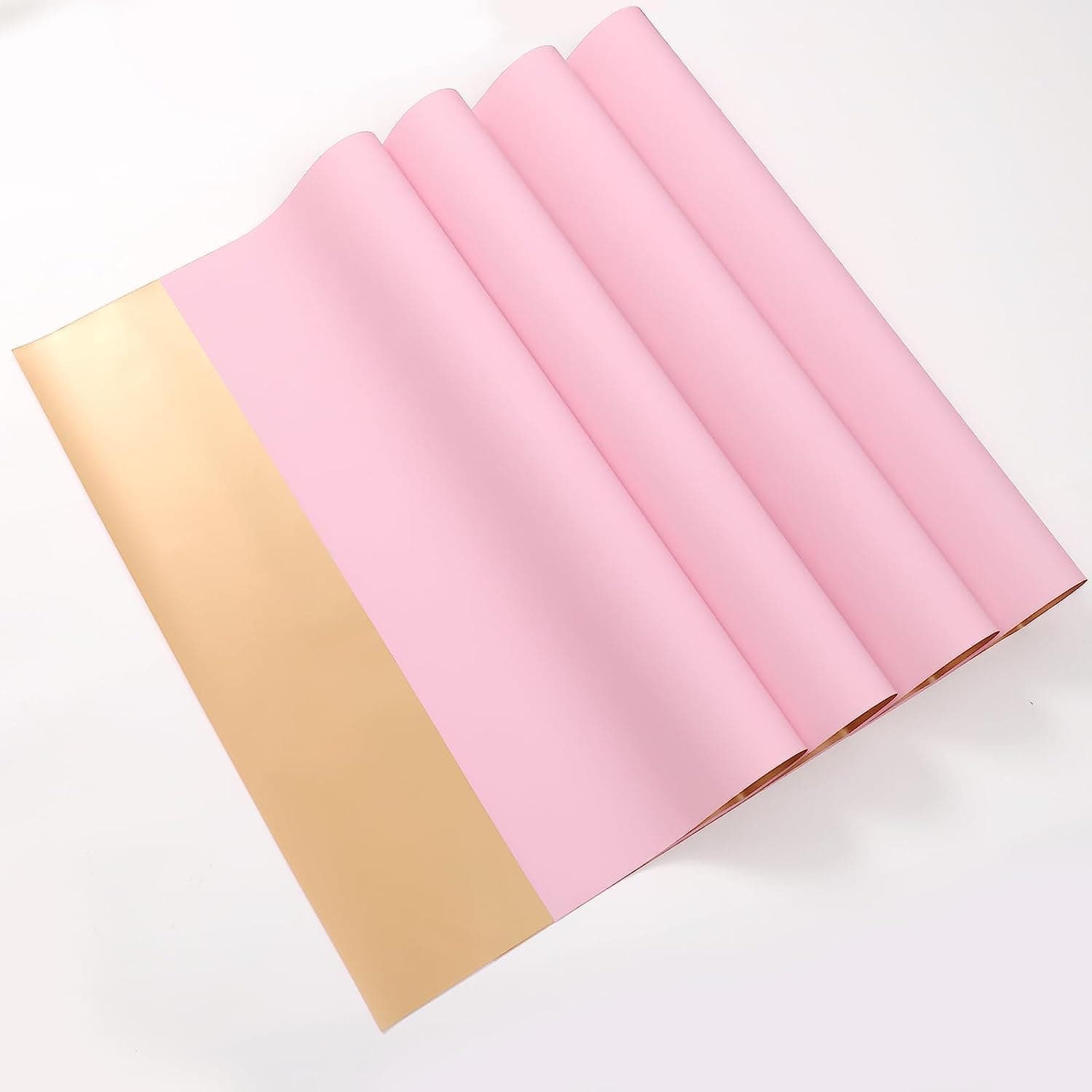REDDOTGIFT Pack of 20 Sheets Gift Wrapping Paper 57x57cm, Double Face Flower Wrap Paper Waterproof Floral Bouquet Packing Paper DIY Craft Gift Packing (G-09# LT PINK + GOLD)