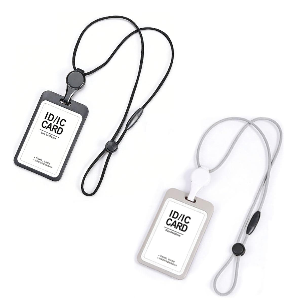 YelaJoy 2 Pcs Premium ID Badge Holder with Lanyard, Retractable Badge Reel & Safety Breakaway Buckle, Vertical Soft Silicone 2-Card Slot Holder for Office Staff, Teachers, Nurses Gray + Black