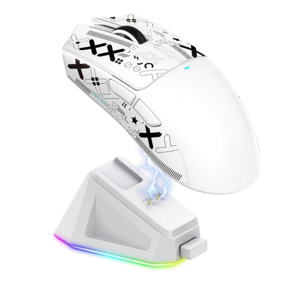 X11 59g Superlight Wireless Gaming Mouse with Grip Tape, RGB Charging Dock，BT/2.4G Wireless/Wired Pc Mouse, for attack shark x11 PAW3311 Sensor 22000 DPI,5 Programmable Buttons for Pc/Mac(White)