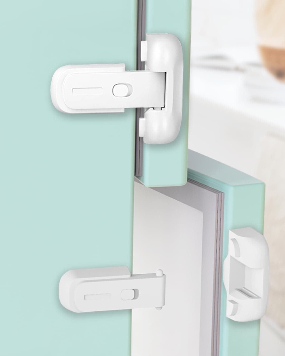 2 Pack Updated Baby Safety Proof Fridge Latch Lock to Keep Door Closed,Child Proof Refrigerator/Fridge/Freezer Door Lock for Toddlers and Kids,no Tools Need or Drill(White)