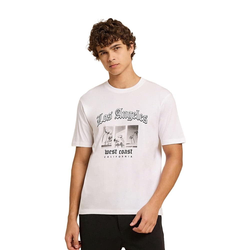 R&B Men's 525-0451MN001-1 Printed T-Shirt with Crew Neck and Short Sleeves, White, 38
