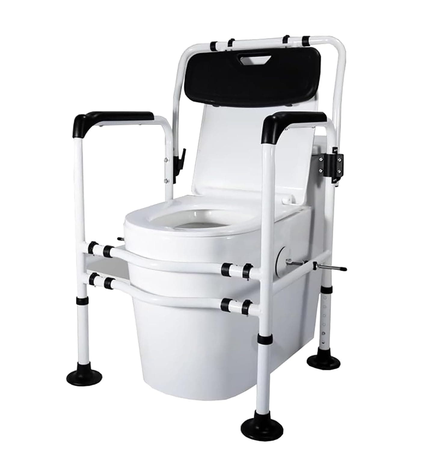 Toilet Safety Rail with Backrest, height-adjustable Width Toilet Safety Frame with Non-slip Foot Mats, Medical Bathroom Safety Frame for Elderly and Handicapped