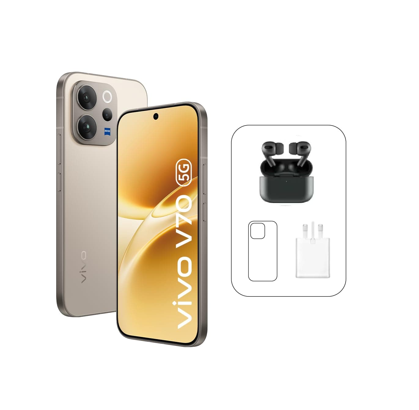 Vivo V70 5G - Grey 8+ 256GB | 50MP ZEISS Camera | 1.5K curved 120Hz AMOLED Display | 6500mAh | IP69, 4Y Battery | 455 Days Screen Replace,24 Months Warranty – Middle East Version
