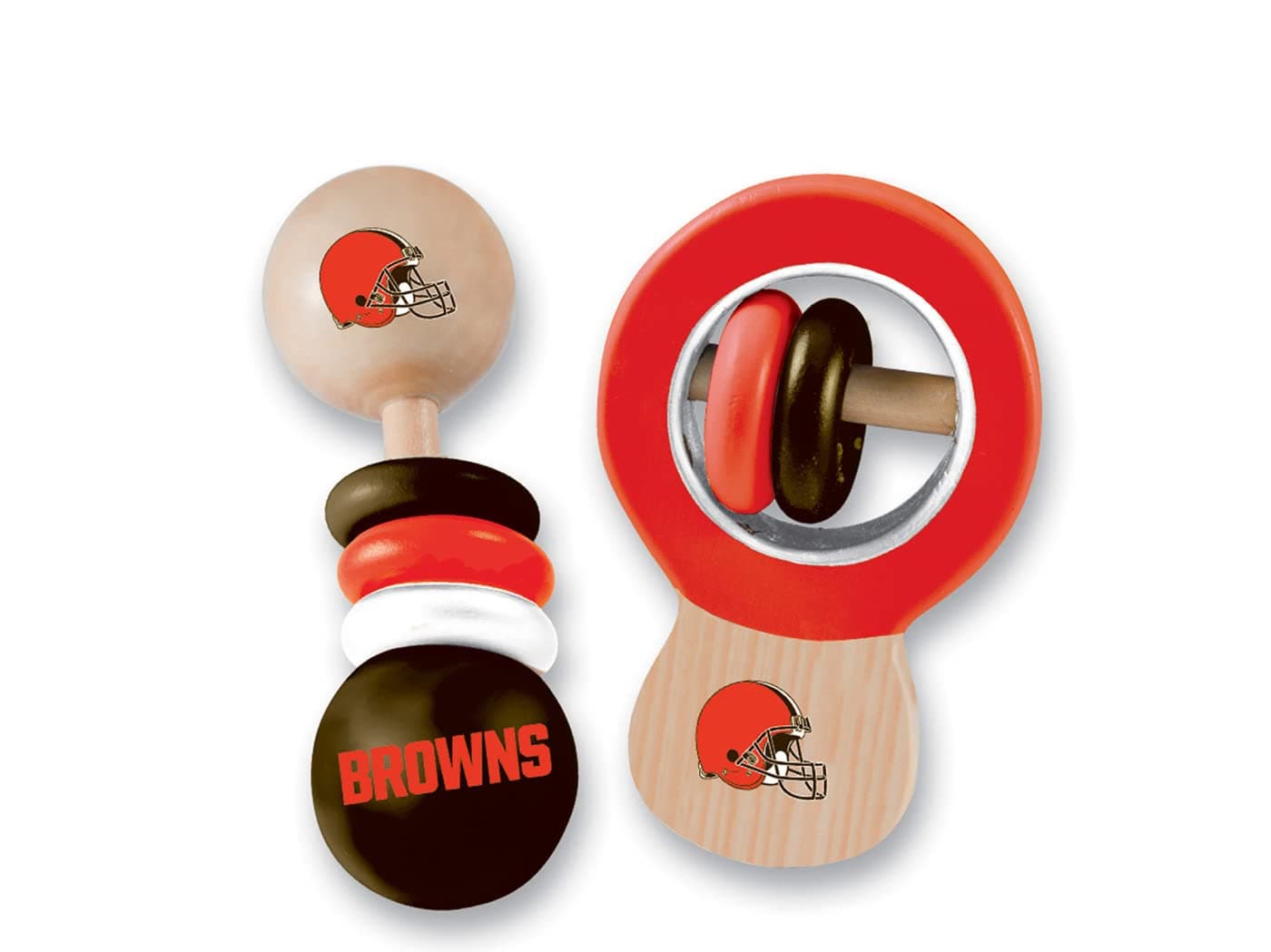 Baby Fanatic Wood Rattle Set - NFL Cleveland Browns, Official Baby Toy, BPA Free - Baby