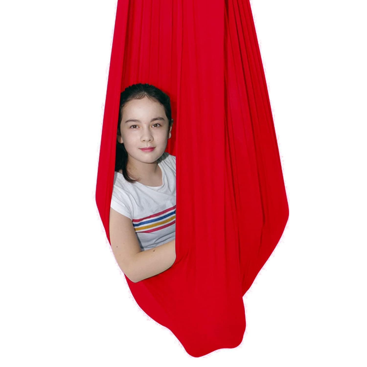 Sensory Swing for adults Indoor kids Therapy Swing Calming Snuggle Hammock durable soft strong fabric swing Best suited for children with SPD Autism and Asperger (Color : Red, Size : 1.5M x 2.8M)
