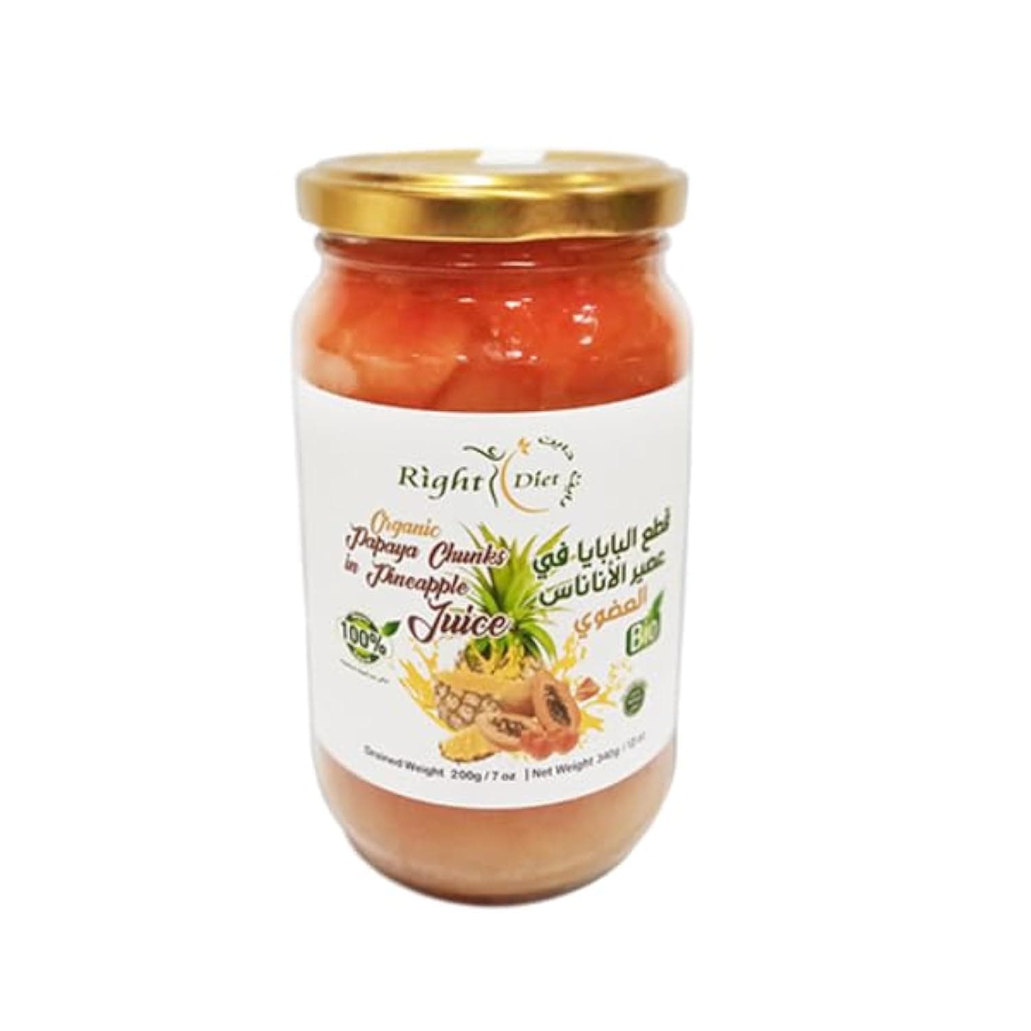Right Diet Papaya Organic Pieces in Pineapple Juice 340 ml