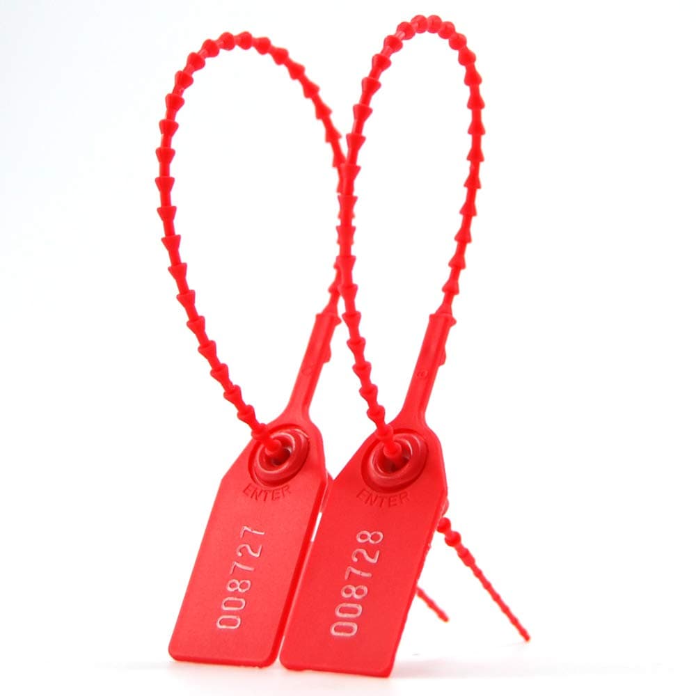 Leadseals(R) 1000 Plastic Tamper Seals, Zip Ties for Fire Extinguishers Pull Tite Security Tags Numbered Disposable Self-Locking Tie 250mm Length (Red)