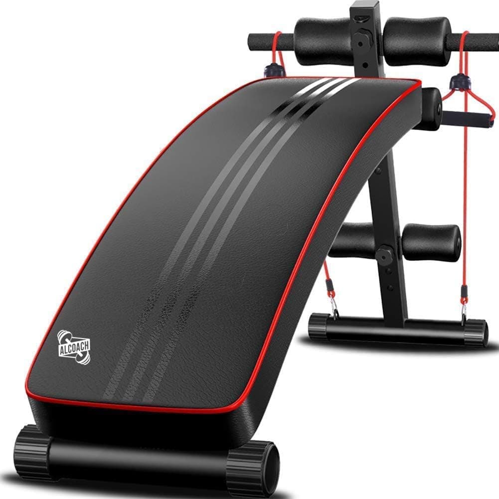 Fitness Curved Sit-Up Bench With Leg Support, Multi-functional Gym Equipment, Abs & Abdominal Workout Exercises and Decline Full Body Workout with Training Resistance Ropes