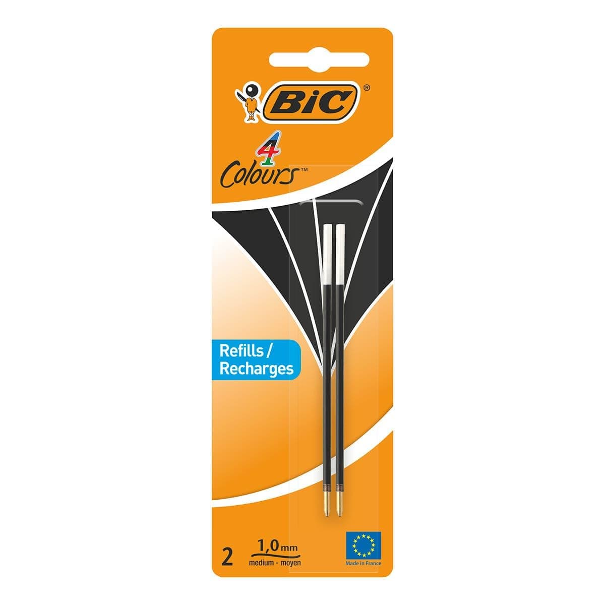 BIC 4 Colours Ballpoint Pen Refills Black 4 Colours Pack of 2 Indelible Ink Ball Diameter 1.0 mm Line Width 0.4 mm