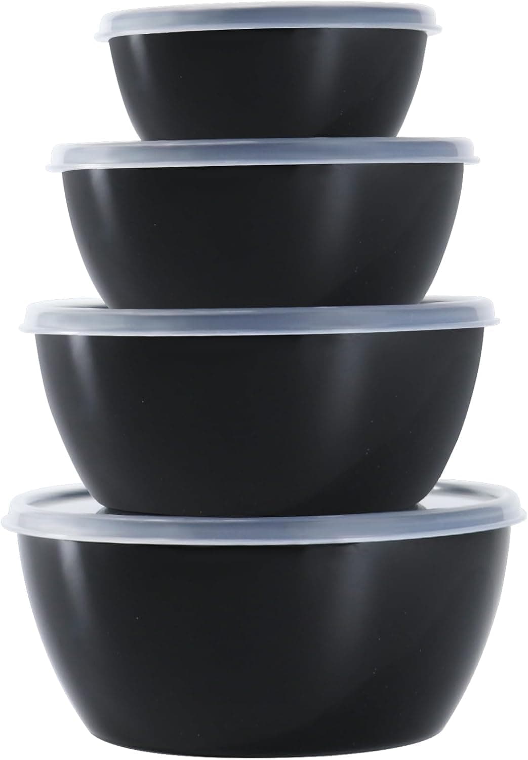 4-Piece Classic Plastic Prep Bowls with Lids - Nesting Small Mixing Set | Microwave & Dishwasher Safe for Baking, Prepping, Mixing & Serving (Black)