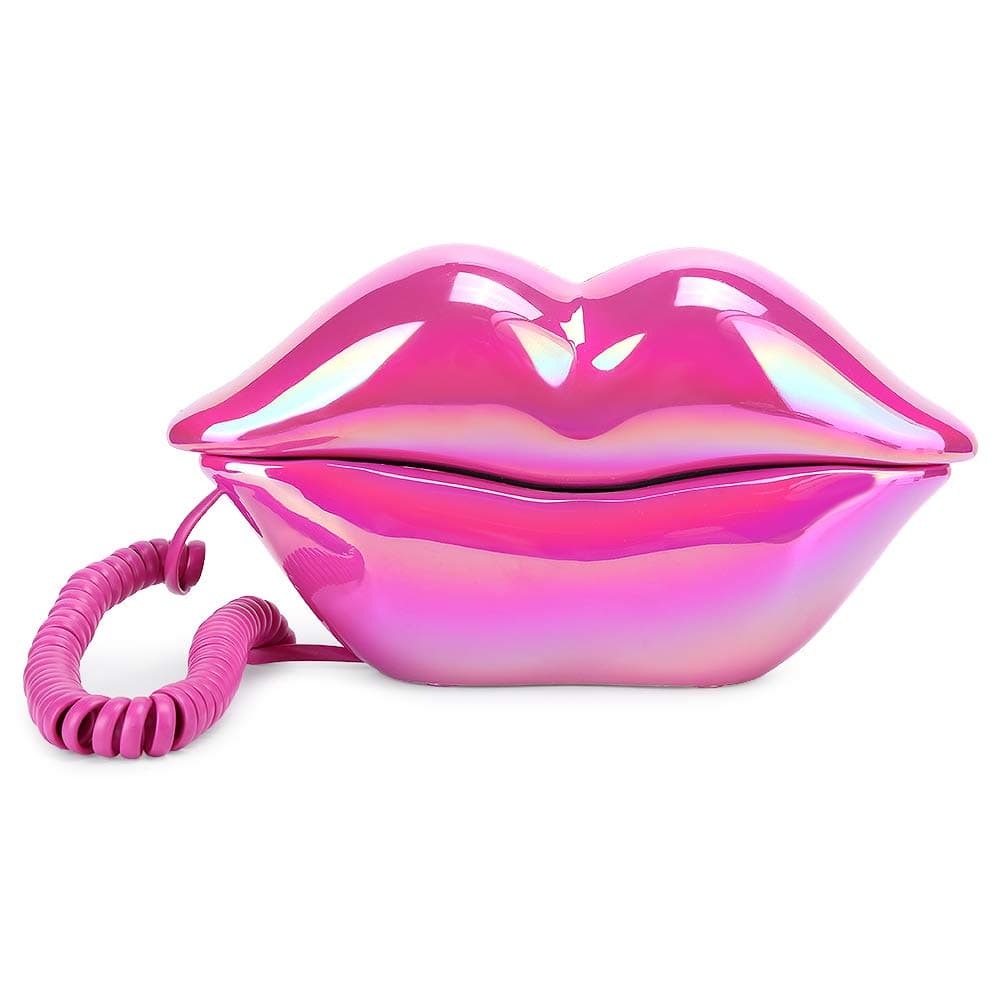 SENECESLI Retro Lip Telephone, Rose Red Electroplated Flocked Corded Home Phone for Decoration, Unique Girls