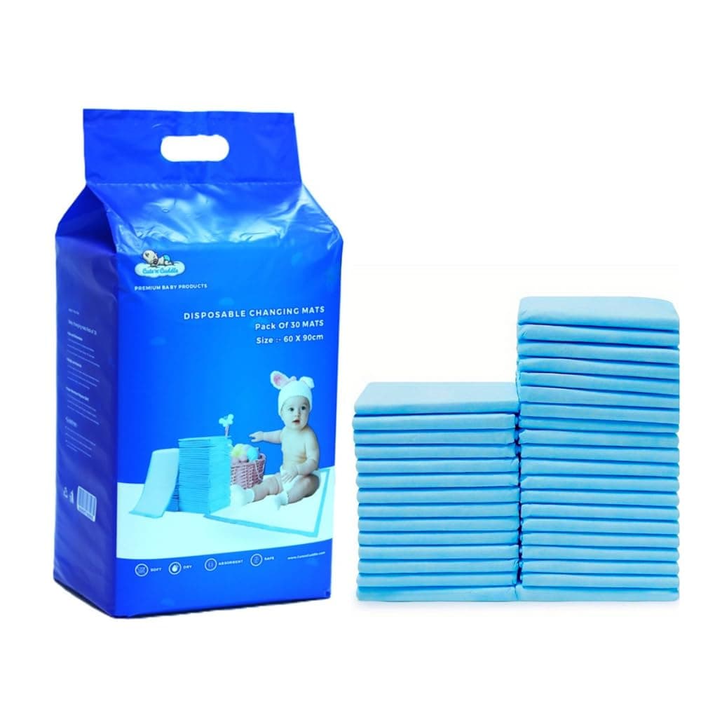 Cute 'n' Cuddle Baby Disposable Changing Mats – Waterproof & Ultra Absorbent Diaper Changing Pads (60x90cm, Pack of 30) Leakproof Travel Changing Mat Liners for Newborn & Toddlers