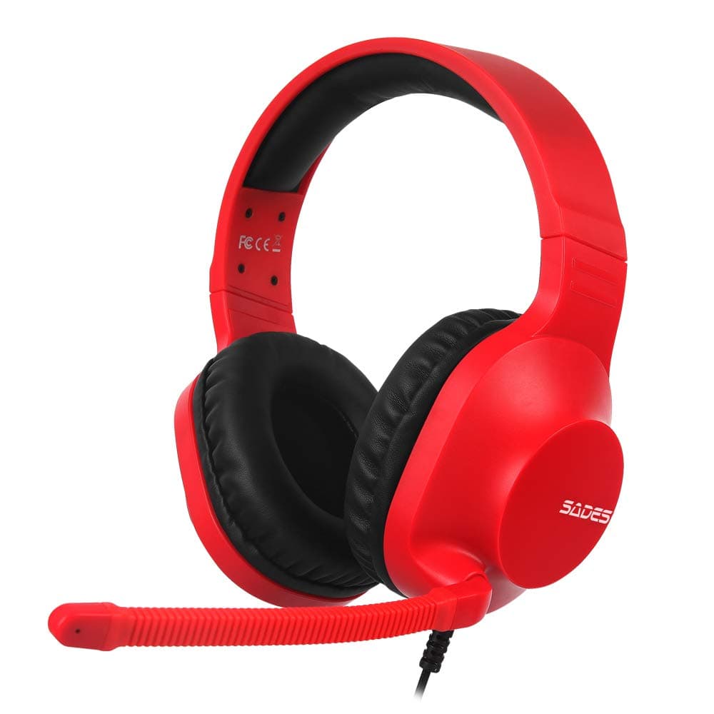 SADES Spirits 3.5mm Stereo Gaming Headphones for Switch, PS4, Xbox One, Over Ear Headset with Noise Cancelling Mic,Volume Control, Soft Memory Earmuffs for PC, Laptop (Red), Wired