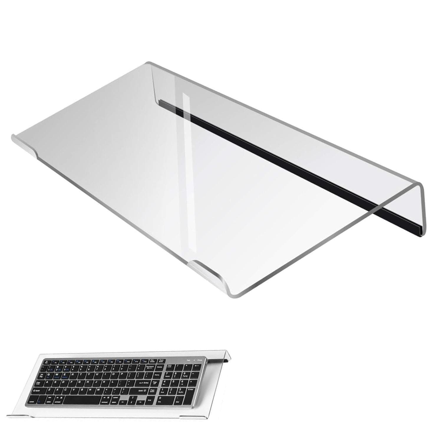 Computer Keyboard Stand，Acrylic Keyboard Tray with Rubber Strip，Ticker Acrylic Riser（Holder） for Easy Ergonomic Typing and Working at Home and Office (Transparent Upgraded Version)