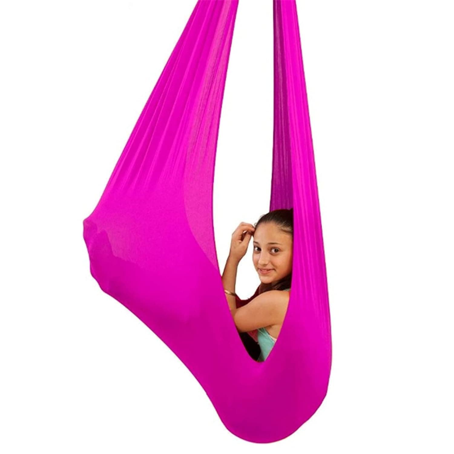 Sensory Swing for adults Indoor kids Therapy Swing Soothing Calming Snuggle Hammock durable soft strong fabric swing Excellent stretchability calming effect (Color : Rose Red, Size : 1.5M x 2.8M)