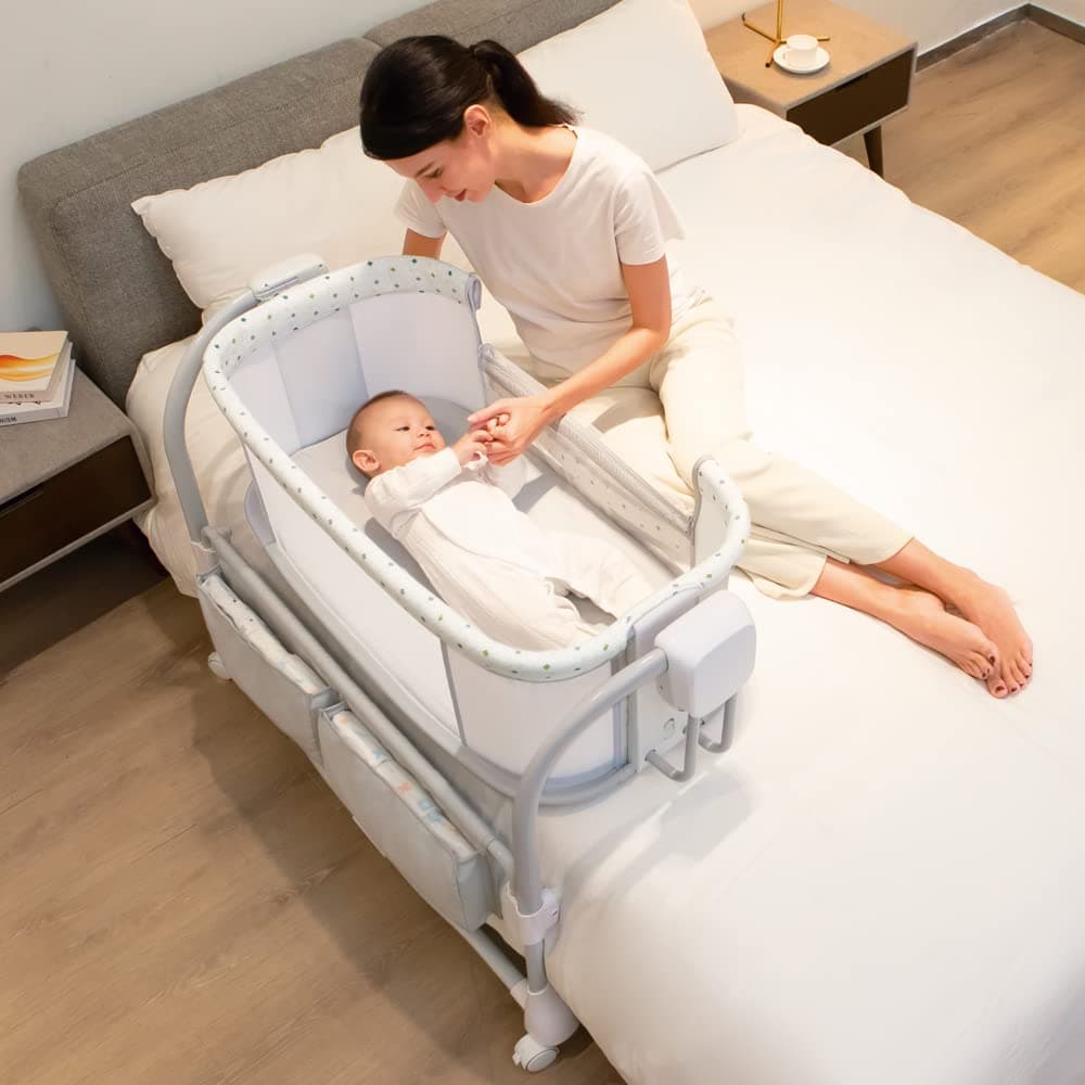 Mastela 3-in-1 Electric Swing Bedside Crib Intelligent Baby Bassinet Beside Sleeper Cradle,3 Kinds of Height Adjustment,5 Swing Speed, 3 Timing time, 15 Music, 5 Usage Modes…