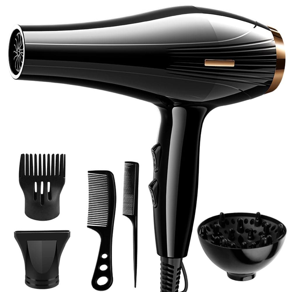 LinJie Hair Dryer，3 Heating/3 Speed/Cold Fast Drying Low Noise Hair Dryer With 3 Nozzles And 2 Combs For Curly And Straight Hair