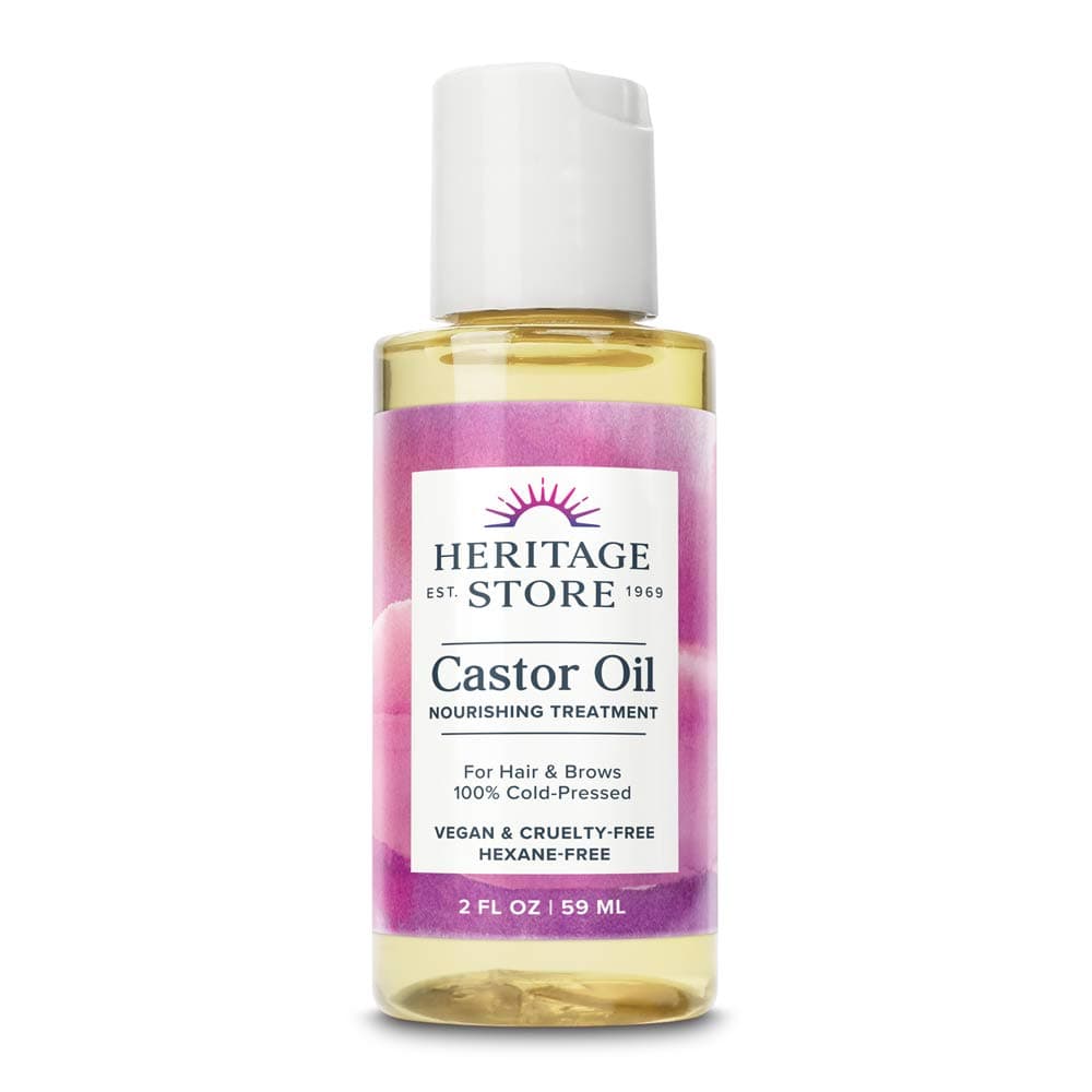 Heritage Store Castor Oil, Nourishing Hair Treatment, Deep Hydration for Healthy Hair Care, Skin Care, Eyelashes & Brows, Castor Oil Packs & More, Cold Pressed, Hexane Free, Vegan & Cruelty Free 2oz