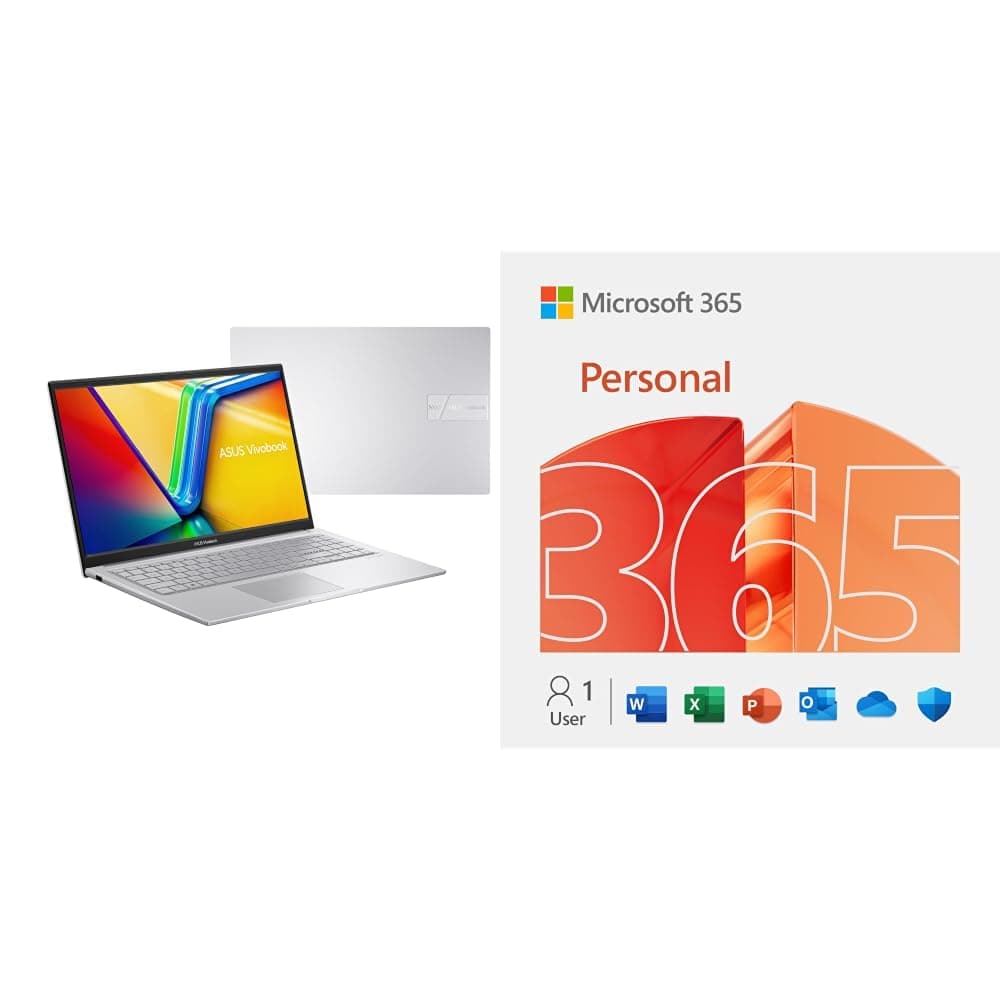 ASUS VivoBook 15.6" FHD Laptop X1504VA-BQ575W, Intel Core 5 Processor 120U (10-Cores), 16GB RAM DDR4, 512GB M.2 NVMe Storage, Win 11, Silver Color with Microsoft 365 Personal [Digital Code]