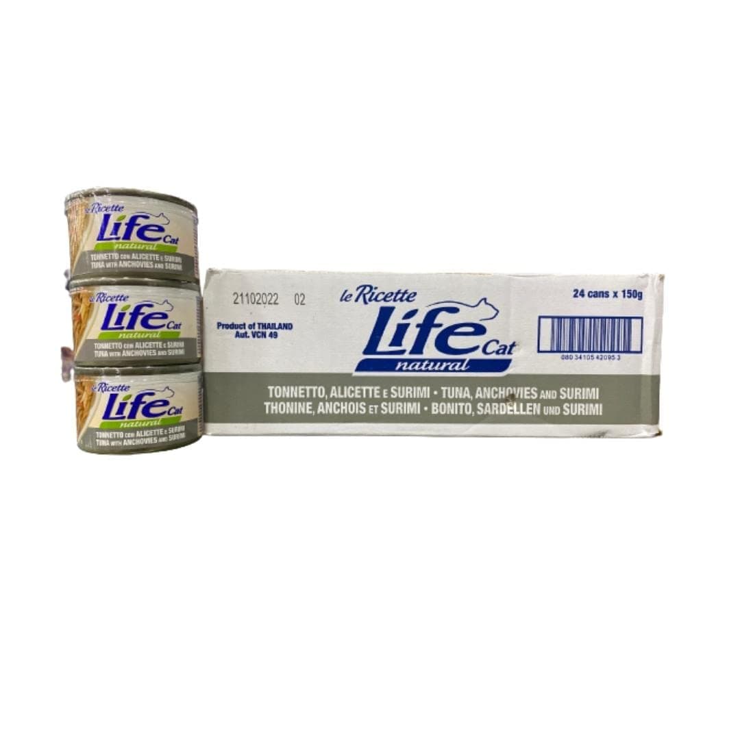 Life Cat 102331 Recipes Can with Tuna, Alicette and Surimi, 150 Grams x 24
