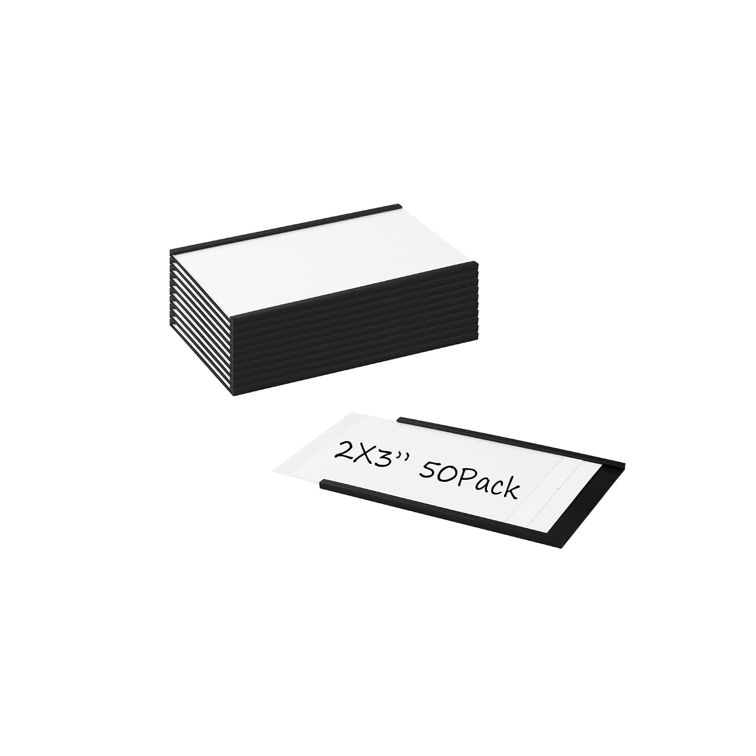 Realth C Channel Magnetic Label Holders 2'' x 3'' 50 Pack, Magnetic File Cabinet Labels with Paper Inserts and Clear Plastic Protectors, Magnetic Card Holders for Metal Racks, Shelf, Locker, Tool Box | With Clear Screen Protector for Metal Wall Cabinets and Drawers, Whiteboards, Office Supplies