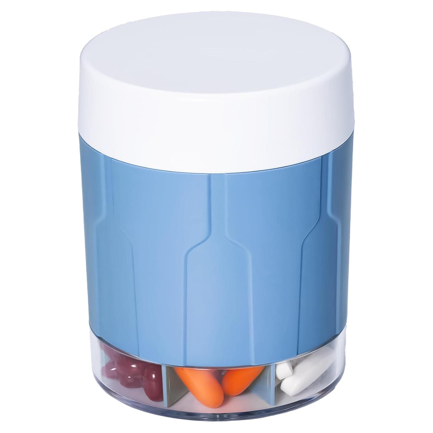 Betife Extra Large Supplement Organizer, Daily Weekly Pill Organizer Bottle, Pill Dispenser with 7 Large Compartments, Organizer to Hold Monthly Vitamin or Medication,includes 21 Pcs Labels (Blue)