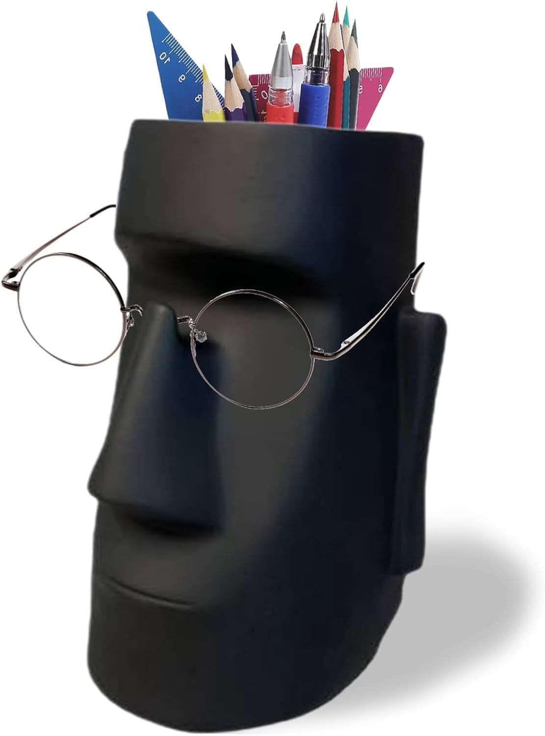 Pencil Holder, Pen Holder for Desk, Pencil Holder with Glasses Holder, Multifunctional Resin Art Portrait Statue Rack, Creative Pencil Holder Makeup Brush Holder Perfect Stationery Desk Décor