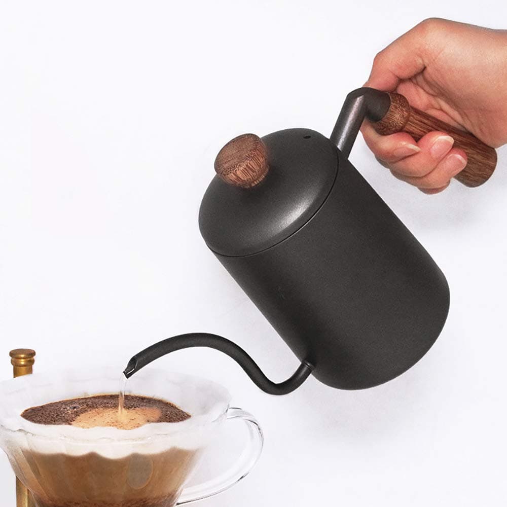Coffee pot gooseneck stainless steel wooden heat-insulating handle temperature cooling hole heating quickly wooden top cover slider heat-insulation