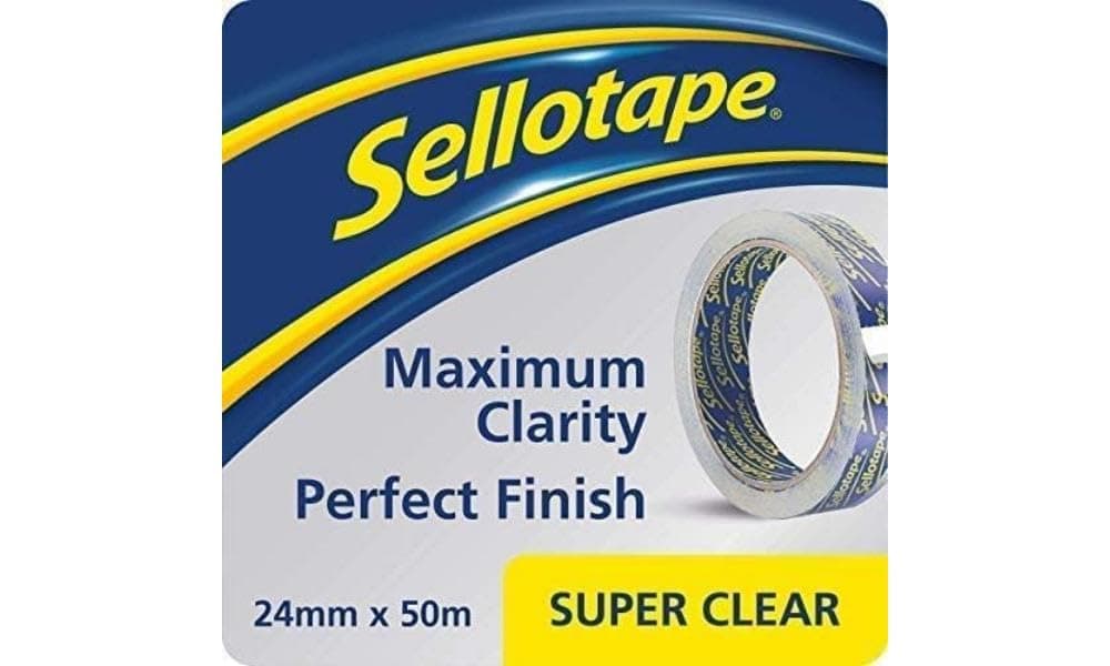 Sellotape Super Clear Tape, Practical Sticky Adhesive Tape for Maximum Clarity, Strong Tape for gift wrapping - Single roll (24mmx50m)