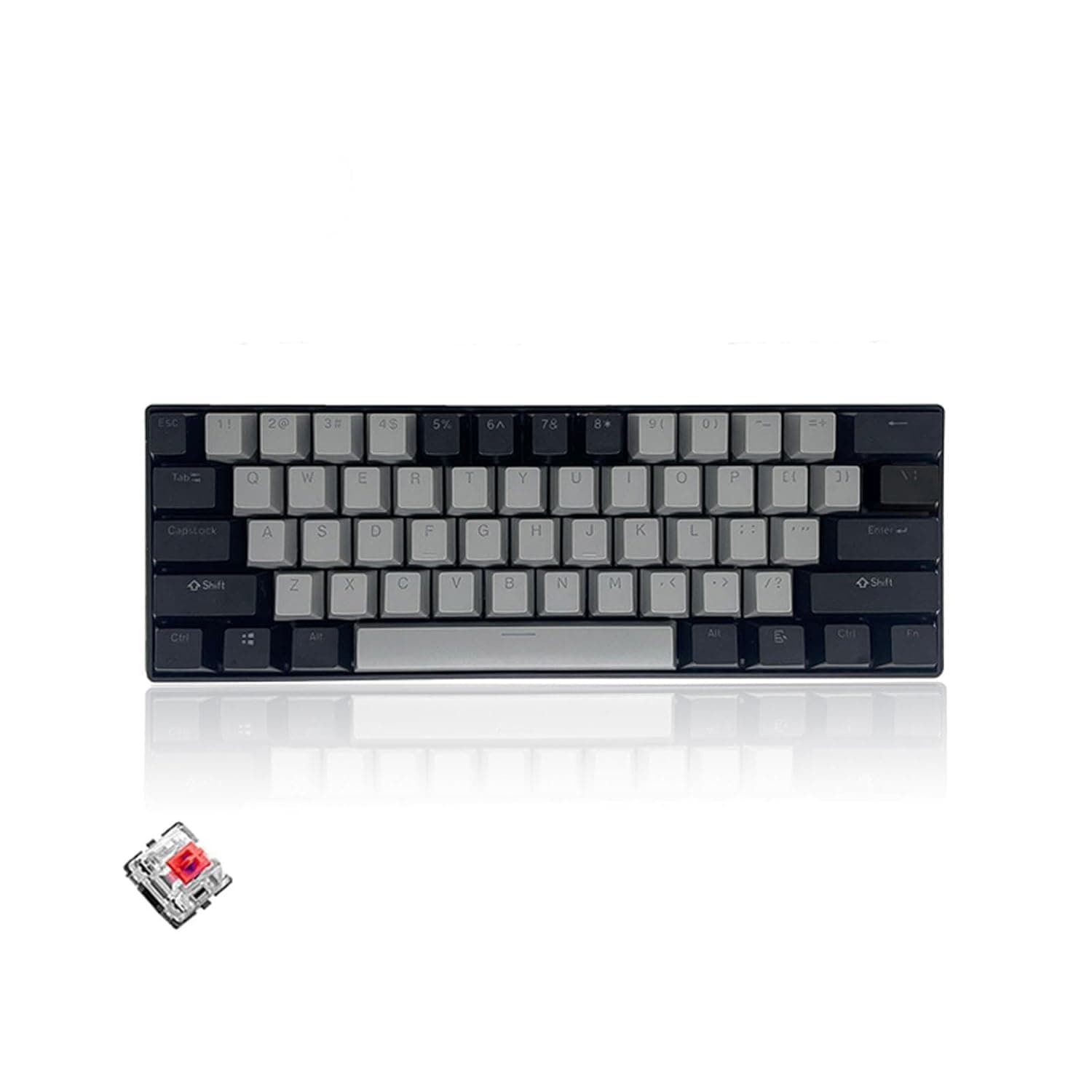 كيبورد العاب 61 مفتاح RGB 60% سلكي صغير مقاوم للماء مع كيبورد بخاصية الاستجابة لضربات مفاتيح متعددة واغطية مفاتيح بلونين مع مفتاح احمر للاعبين (رمادي داكن واسود)